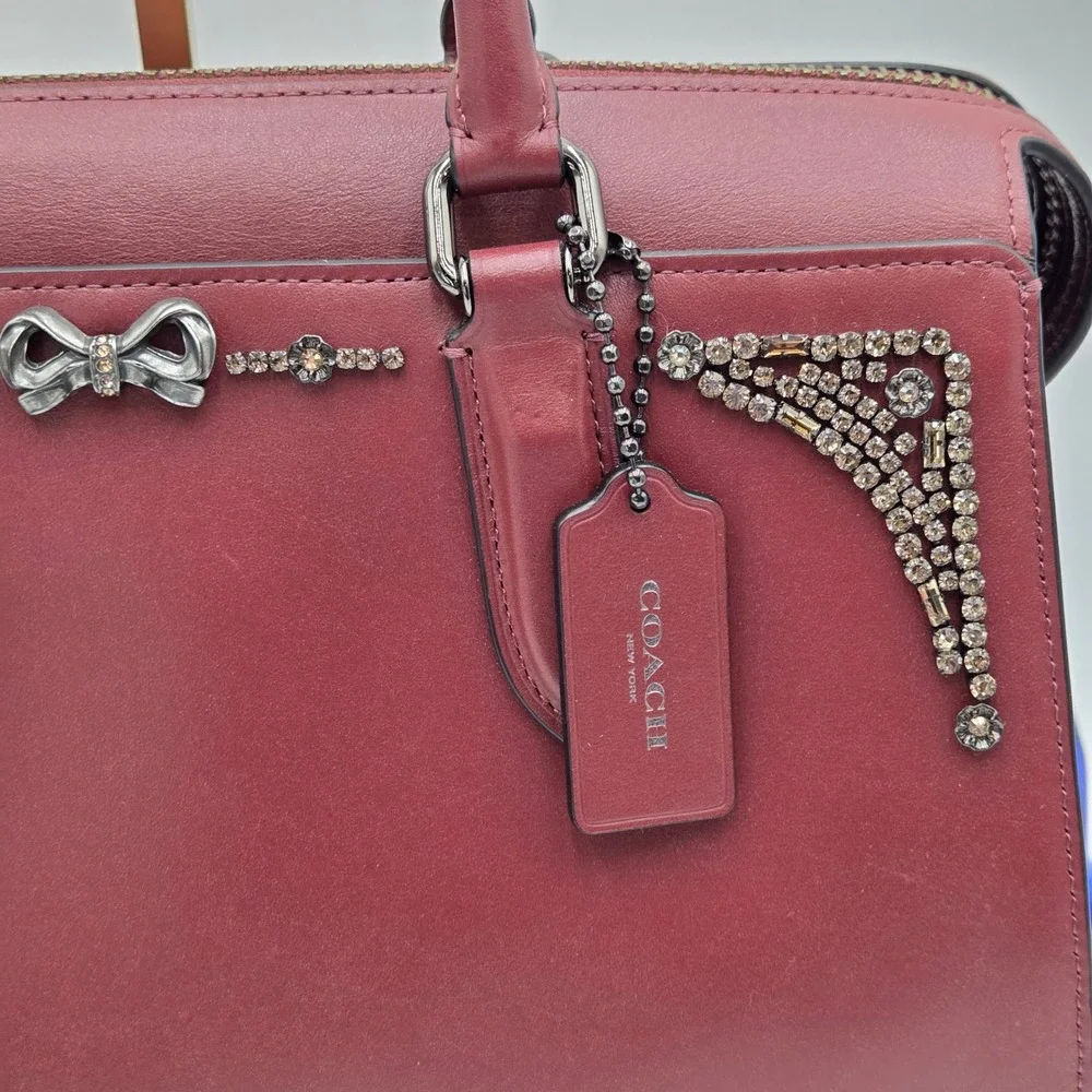 Coach x Selena Gomez Leather Bond Bag Crystal Embellished 39289 Burgundy Wine